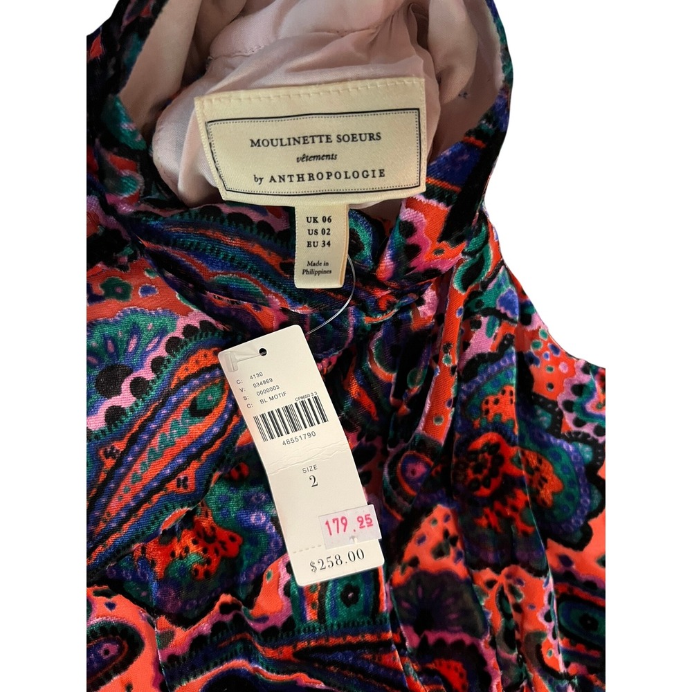 Moulinette Soeurs Anthropologie Velvet Paisley Halter Midi Dress Blue Orange 2 - Picture 3 of 15